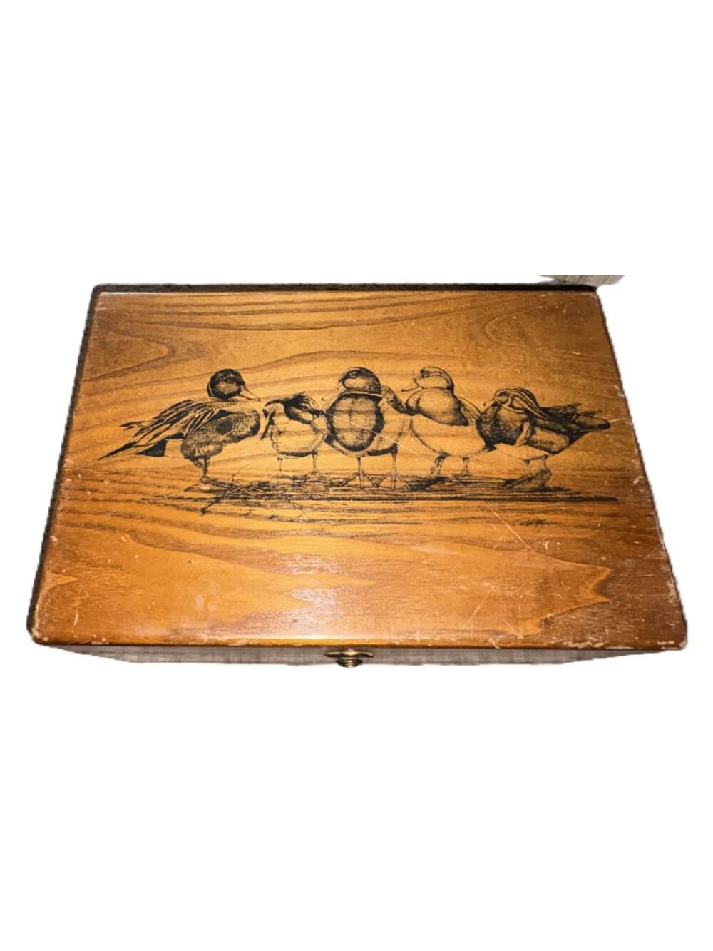 READ Vintage Ducks Unlimited Wooden Box Brass Latch Duck Storage Keepsake Chest